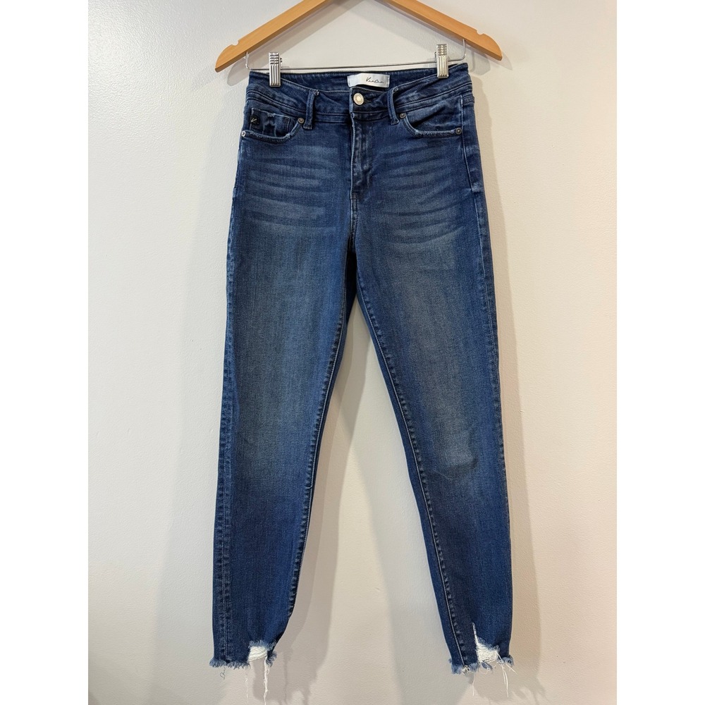 KanCan High Rise Skinny Jeans Dark Wash Frayed Hem Size 7 27